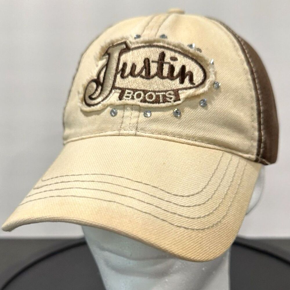 Justin Boots Womens Rhinestone Hat Brown Tan Distressed Western Cowgirl Y2K OSFA